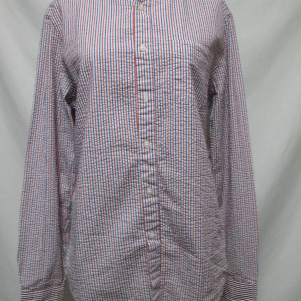 J Crew Vintage Seersucker button down collar shirt Men Cotton Size Sz Medium Md